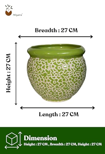 Image of Niyara Designer Handi Ceramic planters pots for Indoor Outdoor Home, Garden Office Decor Balcony Planters Gamla Flower Size- Very Large (Green Drop 11)