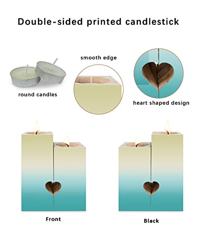 Yellow Teal Ombre Candle Holder Set With 2 Tealights, Candle Stick Holder Decor Personlized Gifts For Birthday Anniversary Wedding Holidays Turquoise Gradient Modern Abstract Art #TOP1