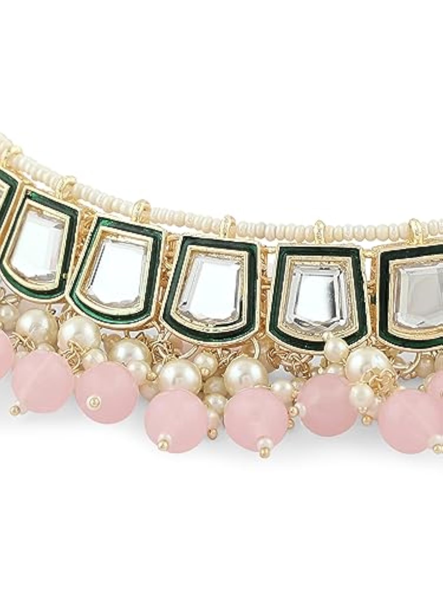 Women's Cluster Beaded Kundan Choker Necklace Earring & Ring Set