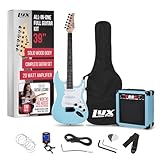 LyxPro 39 inch Electric Guitar Kit Bundle with 20w Amplifier, All Accessories, Digital Clip On Tuner, Six Strings, Two Picks, Tremolo Bar, Shoulder Strap, Case Bag Starter kit Full Size - Retro Blue