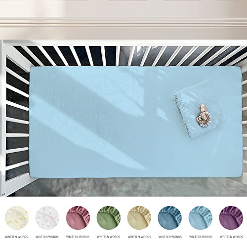 Crib Sheets For Girls And Boys, Muslin Cotton Fitted Baby Crib Sheet For Standard Crib Mattress & Toddler Bed Mattress (28"X52"), Soft Breathable Baby Sheets 1 Pack+Baby Square Towels 2 Pack #TOP3