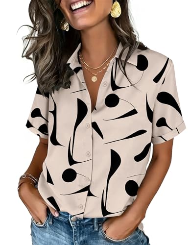 Image of Zeagoo Button Down Shirts for Women Short Sleeve Collared Tops Dressy Casual V Neck Blouses