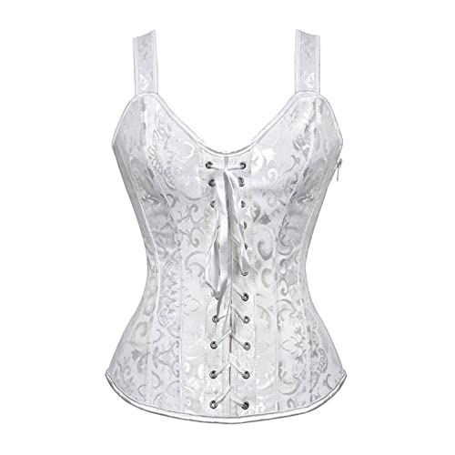Women's Corset Top Trim Bustier Steampunk Gothic Jacquard Lace Up