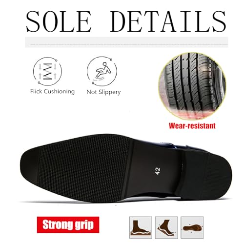 Men's Studded Patent Leather Chelsea Oxfords Fashion Pointed Toe Lace Up Comfortable Block Heel Tuxedo Shoes for Party Business Office Dress Shoes4