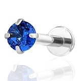 (SAJ) ボディピアス サージカルステンレス ラブレットスタッド 立爪ストーン(シルバー)(ストーン3mm スカイブルー)(16G)(内径6mm)