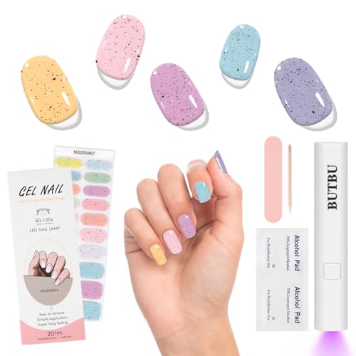 BUTBU Uñas de Gel Con Mini Lámpara UV, 20 Piezas Gel Semicurado Pegatinas Para Manicura DIY (Color)