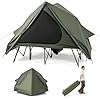 GYMAX 2-Person Camping Cot Tent, Foldable Off-Ground Cot Bed Combo with Portable Wheeled Bag, Waterproof Rainfly, 2 Mesh Doors & Skylight Roof for Adults, Hiking, Backpacking, Outdoor