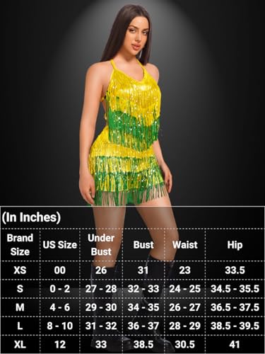 Image of Kaei&Shi Sequin Fringe Romper,Sparkly Glitter Metallic Jumpsuits For Women,Backless Shorts Dress Disco Birthday Dance Outfit