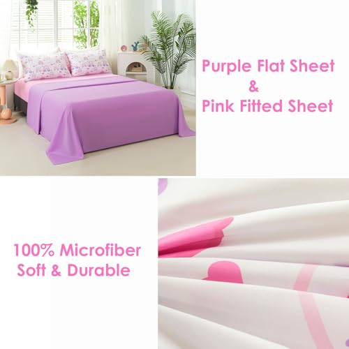 Image of 6 Pcs Full Size Bed in A Bag Purple Rainbow Girls Comforter Set with Sheets Colorful Cloud Printed Teen Girl Bedding Soft Lightweight Kids Bed Set for Bedroom Decor (Purple Rainbow, Full)