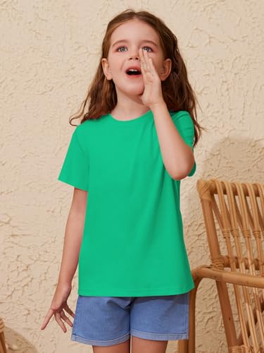 Image of ZDC Girls' Short Sleeve Shirts Kids Crewneck T-Shirts Summer Tops Basic Tees 5-14 Years