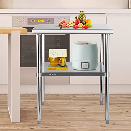 Image of VEVOR Stainless Steel Prep Table, 30 x 30 x 36 Inch, 800lbs Load Capacity Heavy Duty Metal Worktable with Adjustable Undershelf & Feet, Commercial Workstation for Kitchen Garage Restaurant Backyard