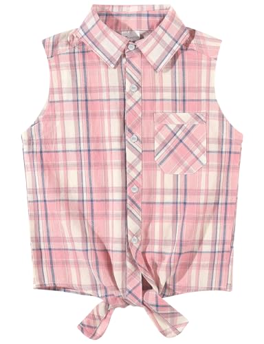 Image of Noomelfish Girls Sleeveless Button Down Shirt Tie Knot Blouse Western Cowgirl Outfit (5-12 Years)