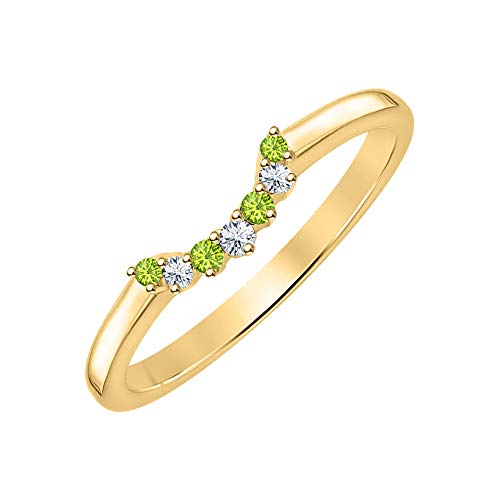 Gold & Diamonds Jewellery Round Cut Peridot & Diamond 14k Gold Over Sterling Silver Curved Wedding Band Ring for Women