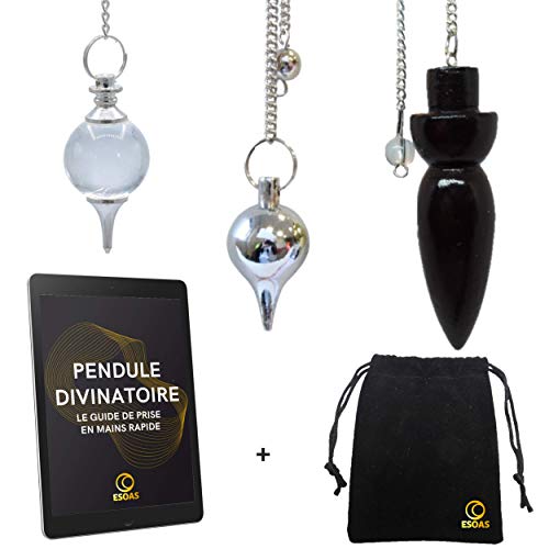 PENDULO DIVINATORIO RADIESTESIA, lote de 3, Egipto de madera + gota de...