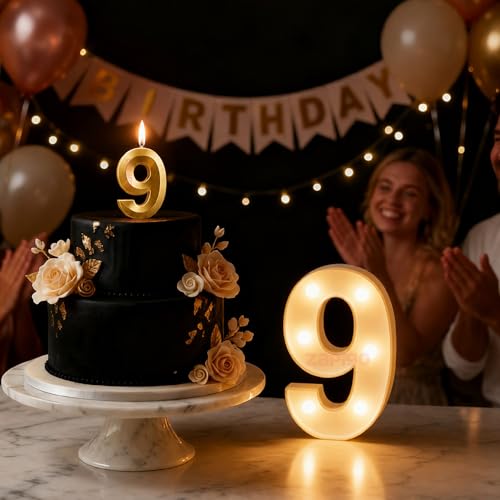Image of Balloonistics LED Marquee Number 9 Light - Cordless Battery-Operated Light Up Number Sign for 9th Birthday, Anniversary, Wedding, Party Decoration, Photo Booth Backdrop, Cake Table Decor