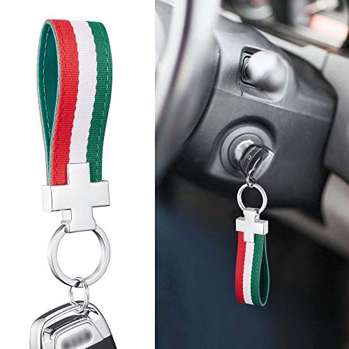 TOMALL Italian Flag Stripe Keychain Ring Nylon Strap Key Band Inner 3-color Stripe Key Fob Chain Fashion Stripe for Car Key Wallet Europe Universal