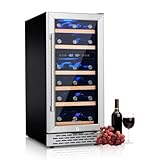15 Inch Wine Cooler Refrigerator Under Counter, 28 Bottle Dual Zone Wine Fridge, Stainless Steel Built-in/Freestanding Wine Cooler, 40-65°F Tempered Glass Door/Temperature Memory Fit Red & White Wine