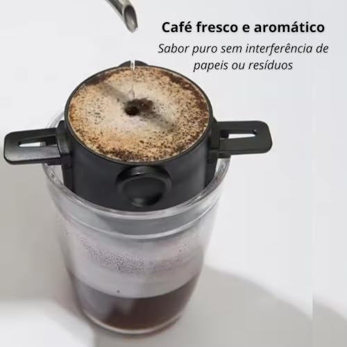 Mini filtro coador de café portátil reutilizável em aço inoxidável sem papel