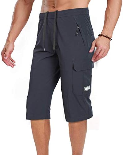 Men's Outdoor Hiking Shorts Quick Dry Stretchy 3/4 Capri Pants Cargo Shorts Male Blue