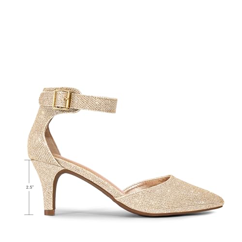 Image of DREAM PAIRS Women's Kitten Heels Ankle Strap Pumps | 2.5 inch Kitten Heel, Classic Closed Pointed Toe, Ankle Strap, Soft Insole, Versatile for Wedding Party Work