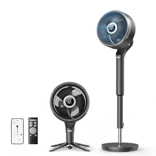 Image of DREO Smart Fan for Bedroom, standing 150 +100 Omni-Directional Oscillating Fans, 120ft CirculAir Quiet Fan with DC Motor, 12 Speeds, 6 Modes, 20dB,Remote Control, 8H Timer