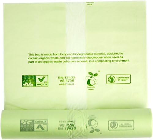 Alina 50 x 8L Compostable Kitchen Caddy Bin Liner/Food Waste Compost Bin Bag/Biodegradable Green 8 Litre Sack (50 bags)