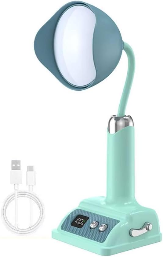 LED Desk Lamp,Cordless Rechargeable Table Lamp with Adjustable Brightness,Eye-Caring Night Light Mini Cute Lamp for Dorm Bedroom Reading (Green)