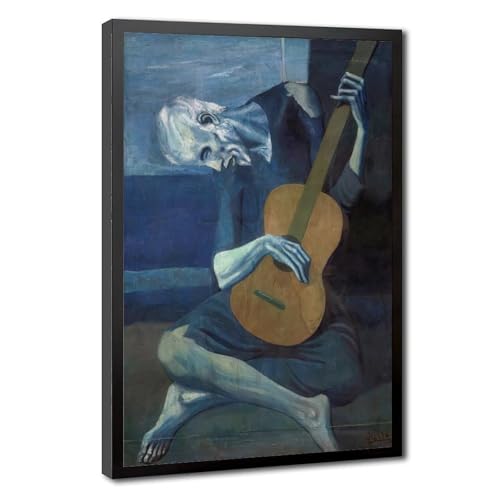 Impression sur toile The Old Guitarist de Picasso pour décoration murale de bureau en cadre 61x91 cm