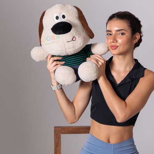 Image of ADORA Soft Toy Dog for Kids | 40 cm Cute Puppy Stuffed Animal Toy with Long Ears | Baby Dog Soft Toy in Dress | Plush Dog Toy for Girls & Boys - Cream Brown Color