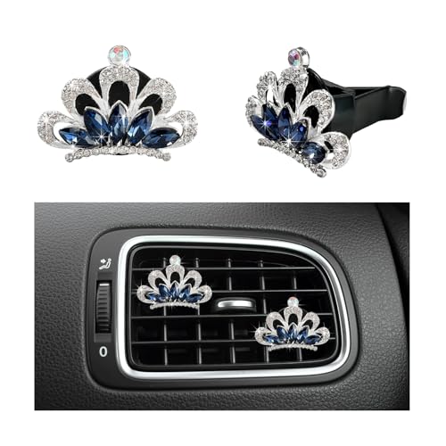 Image of Yourkar 2 PCS Bling Car Air Vent Clips, Crystal Rhinestone Crown Vent Decorative Air Freshener Clips, Sparkly Diamond A /C Outlet Aroma Diffuser Clip for Vehicles, Car Accessories (Blue)