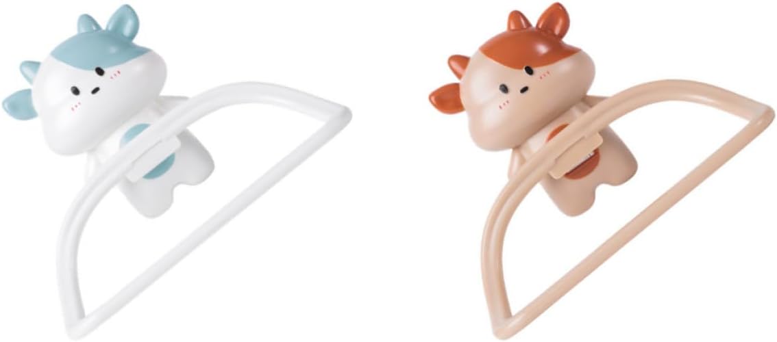 Totority 2pcs Cartoon Towel Hanging Rack Suction Cup, Wall Mounted Lovely Towel Organizer, Made of Sturdy Pp Material, for Bathroom Door the Toilet Storage