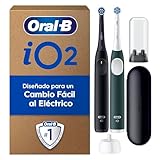 Oral-B iO 2 Pack de 2 Cepillos de Dientes Eléctricos Negro Noche y Verde Bosque, 2 Cabezales, 1 Estuche de Viaje, 1 Portarrecambios, 3 Modos De Cepillado, Sensor De Presión y Temporizador