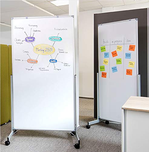 Whiteboard mobil MAULpro easy2move, 6339684, magnethaftend und beschreibar, weiß, beidseitig, auch als Stellwand nutzbar (100 x 180)