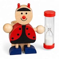 MIJOMA Zahnbürstenhalter aus Holz mit Sanduhr – lustige Tierfiguren, ca. 8x8,5 cm – spielerisches Zähneputzen, 3 Minuten Timer, pädagogisch & dekorativ (Marienkäfer Rot)