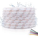 SuperlightingLED 24VDC Color Changing Waterproof IP67 RGBCCT Dotless COB LED Strip, High Density RGBCW 4200 LEDs Warm White to Daylight White RGBWW Dimmable LED Light Strips (Waterproof IP67)