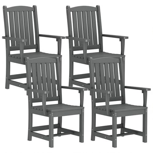 Image of ROCSUMOO Outdoor HDPE Dining Chair Set of 4, Patio Chairs Set with Armrest, All-Weather Durable Outdoor Furniture for Backyard, Garden, Lawn & Poolside, Grey (4 Chairs)