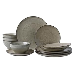 famiware Plates and Bowls Sets for 4, 12 Pieces Stoneware Dinnerware Sets, Dishes Set, Reactive Glaze Dishware Sets, Dishwasher & Microwave Safe, Tempus Series – Castle Wall