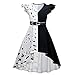 Mädchen Cruella Deville Costume Kleid, Kinder Cruella de Vil Cosplay Schwarz Weiß Vokuhila Dalmatinerkleid 101 Dalmatiner Charakter Verkleidung für Halloween Fasching Karneval Geburtstag Weiß 7-8J