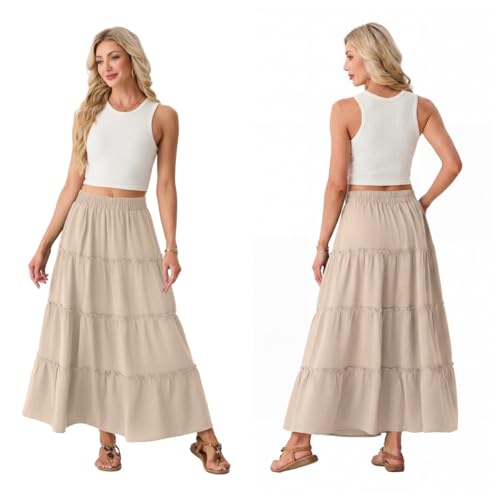 Lepunuo Casual Ruffle Maxi Skirt Women Pockets High Waist Flowy — view 5