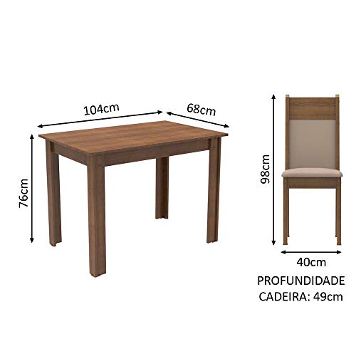 Conjunto Sala de Jantar Madesa Lola Mesa Tampo de Madeira com 2 Cadeiras - Rustic/Crema/Pérola