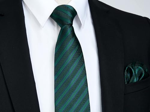 Image of HISDERN Mens Tie Striped Ties and Handkerchief Set Business Formal Woven Pocket Square Wedding College Stripe Necktie