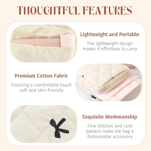 Image of MAYCREATE Small Pouches for Women, Cotton Quilted Lipstick Small Makeup Pouch, Sanitary Pads Storage Zipper Cosmetic Organizer Bag for Menstrual Supplies, Makeups (14x14cm)