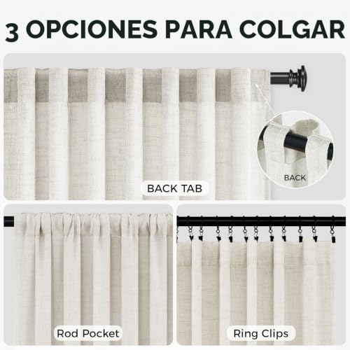 Cortinas largas de lino premium en tono beige para salones modernos 3