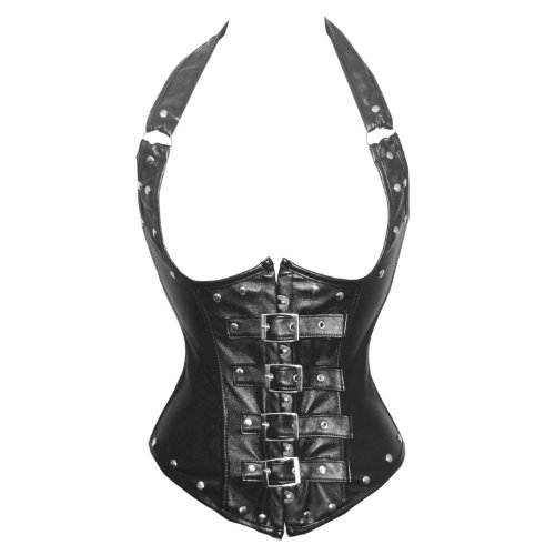 Bslingerie® Womens Faux Leather Corset Top (UK 12 (L), Black Underbust)