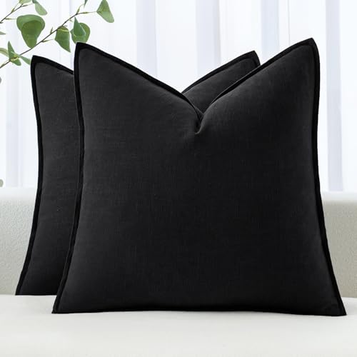 Image of MIULEE Decorative Linen Euro Sham Pillow Covers 28x28 Inch Black Boho Farmhouse Neutral Couch Throw Pillows for Halloween Bed Pack of 2 Accent Modern Pillowcase Sofa Livingroom Home Decor