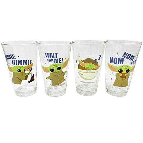 Silver Buffalo Star Wars Mandalorian Gimmie Nom 4pc Pint Glass Set, 16-Ounce, Multicolored