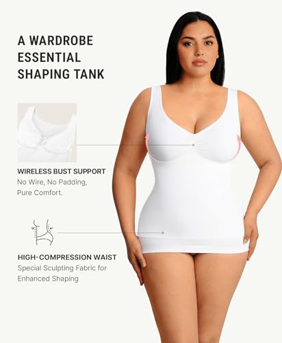 Image of FeelinGirl Women Tank Tops Shapewear: Tummy Control Compression Tank V Neck Seamless Body Shaper Camisole Tops for Women