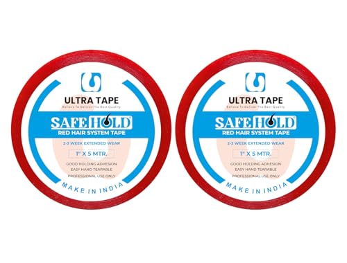Image of SAFEHOLD Red Hair System Tape Double Sided Wig Tape 1 Inch X 5 Yards Pack 2 | Residue Free Removal, Skin Friendly, Hair Patch Protection, Easy Servicing, Strong Hold Adhesive Tape