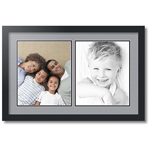 ArtToFrames Collage Photo Frame Double Mat with 2-10x12 inch Openings with Black Frame and Silver Top Mat