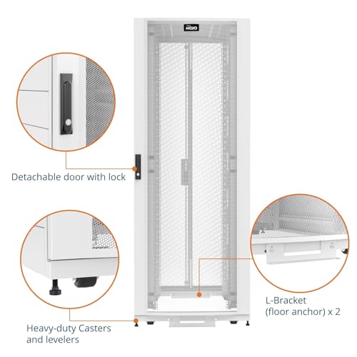 Image of Tecmojo 42U Server Rack Cabinet - PRE-Assembled 32inch Width 48inch Depth IT Network Equipment Cabinet Rack Enclosure with Casters - 3000lbs Weight Capacity, White